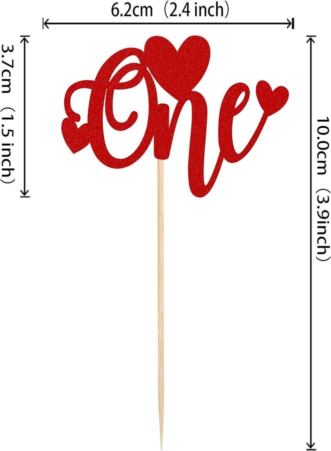 Incrizma 20 Pack One Cupcake Toppers with Red Sweet Love 1st Valentine's Day Cupcake Food Picks Valentine's Day Theme Wedding Baby Shower Kids 1st Birthday Party Cake Decorations Supplies - Image 2